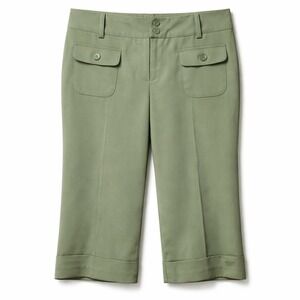 NWT$ GUESS USA Cropped Wide Leg Cuffed Trouser Pant Sz 11 Olive Green Career Y2K